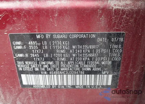 2018 Subaru Outback 2.5I Premium from USA, damaged, VIN 4S4BSAHC3J3294786